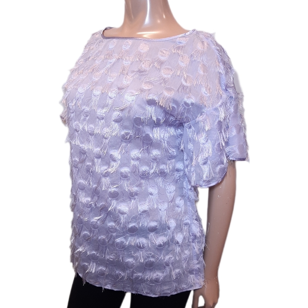 BANANA REPUBLIC Eyelash Fringe Top Short Sleeve Purple Satin Size Small